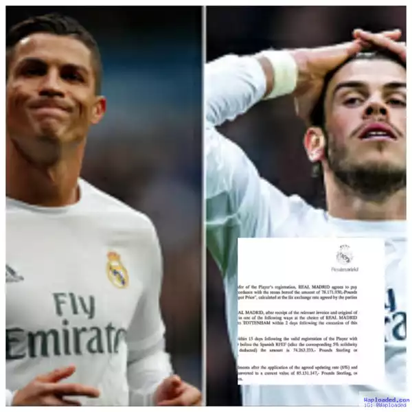 Photo: Bale Is The Most Expensive Footballer In The World Not C. Ronaldo, Leaked Transfer Doc Reveals
